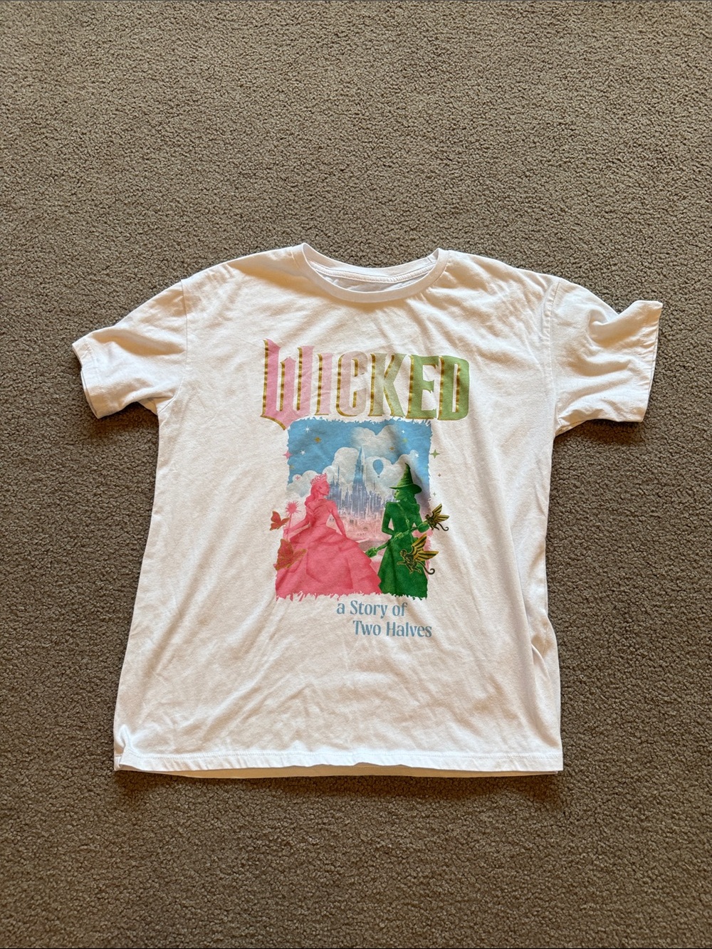 Source Unknown White Tee with Pink & Green Wicked Design